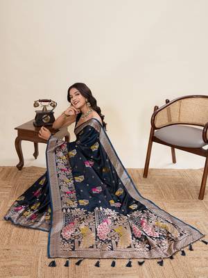 soft litchi art silk banarasi art silk jacquard saree (yesha-02-navy) 4