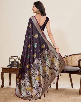 soft litchi art silk banarasi art silk jacquard saree (yesha-02-wine) 3