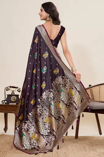 soft litchi art silk banarasi art silk jacquard saree (yesha-02-wine)