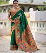 soft litchi art silk paithani jacquard saree (anuradha-paithani-green)