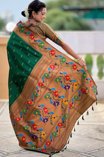 soft litchi art silk paithani jacquard saree (anuradha-paithani-green)