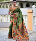 soft litchi art silk paithani jacquard saree (anuradha-paithani-mahendi)