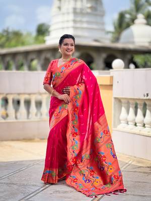 soft litchi art silk paithani jacquard saree (anuradha-paithani-rani-pink) 1