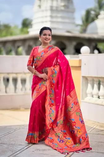 soft litchi art silk paithani jacquard saree (anuradha-paithani-rani-pink)