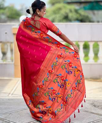 soft litchi art silk paithani jacquard saree (anuradha-paithani-rani-pink) 3