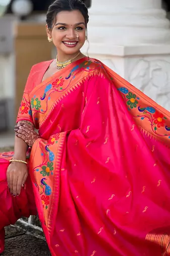 soft litchi art silk paithani jacquard saree (anuradha-paithani-rani-pink)