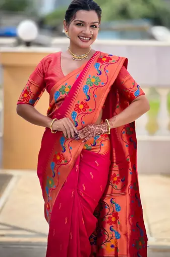 soft litchi art silk paithani jacquard saree (anuradha-paithani-rani-pink)