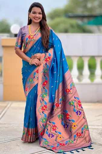 soft litchi art silk paithani jacquard saree (anuradha-paithani-sky-blue)