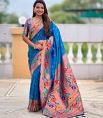 soft litchi art silk paithani jacquard saree (anuradha-paithani-sky-blue)