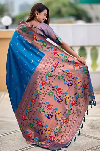 soft litchi art silk paithani jacquard saree (anuradha-paithani-sky-blue)