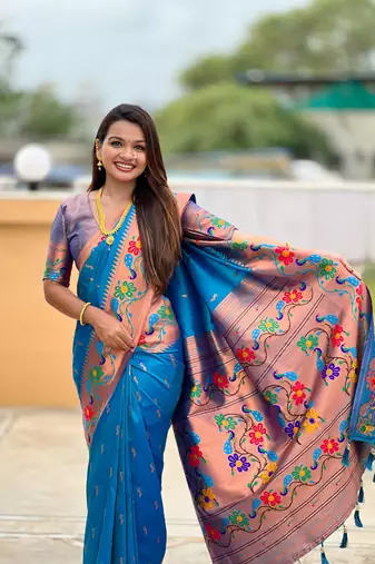 soft litchi art silk paithani jacquard saree (anuradha-paithani-sky-blue)