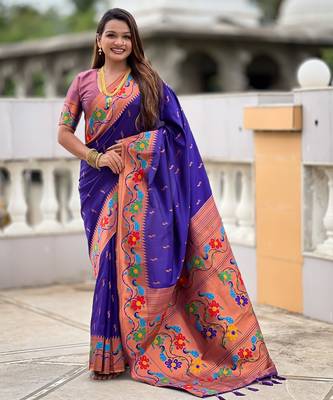 soft litchi art silk paithani jacquard saree (anuradha-paithani-violet) 1