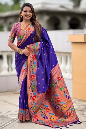 soft litchi art silk paithani jacquard saree (anuradha-paithani-violet)