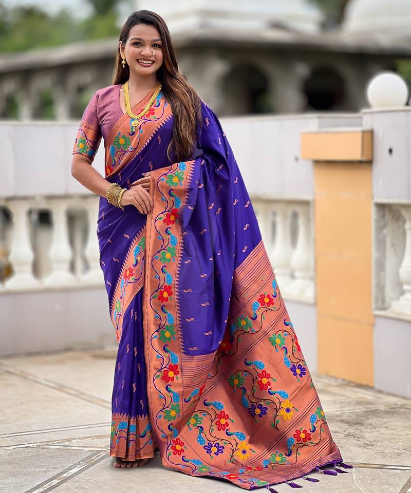 soft litchi art silk paithani jacquard saree (anuradha-paithani-violet)