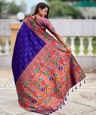 soft litchi art silk paithani jacquard saree (anuradha-paithani-violet) 3