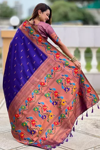 soft litchi art silk paithani jacquard saree (anuradha-paithani-violet)