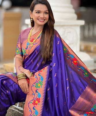 soft litchi art silk paithani jacquard saree (anuradha-paithani-violet) 4