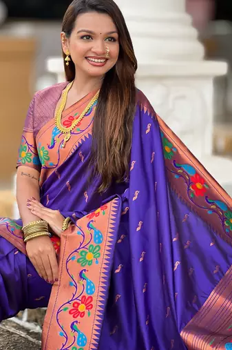 soft litchi art silk paithani jacquard saree (anuradha-paithani-violet)