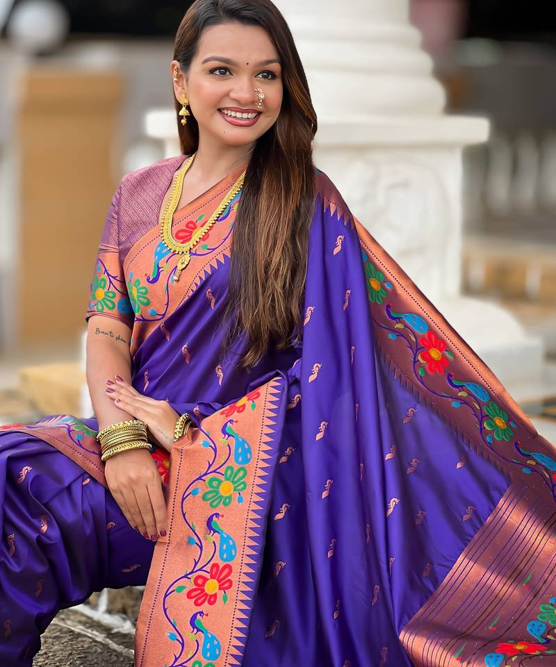 soft litchi art silk paithani jacquard saree (anuradha-paithani-violet)