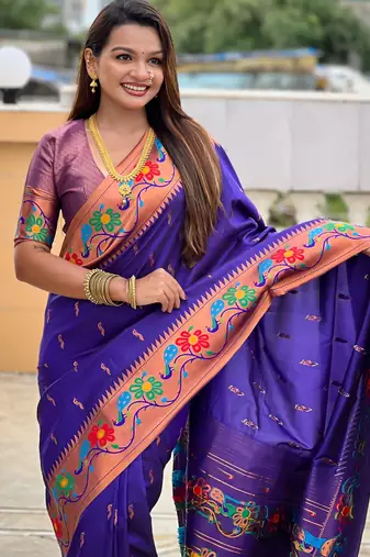 soft litchi art silk paithani jacquard saree (anuradha-paithani-violet)