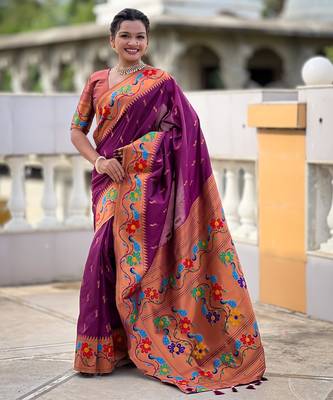soft litchi art silk paithani jacquard saree (anuradha-paithani-wine) 1