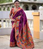 soft litchi art silk paithani jacquard saree (anuradha-paithani-wine)