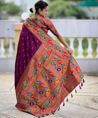 soft litchi art silk paithani jacquard saree (anuradha-paithani-wine) 3