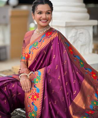 soft litchi art silk paithani jacquard saree (anuradha-paithani-wine) 4
