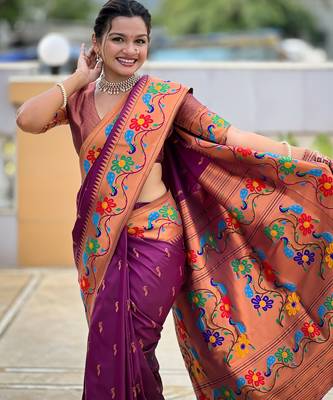 soft litchi art silk paithani jacquard saree (anuradha-paithani-wine) 5