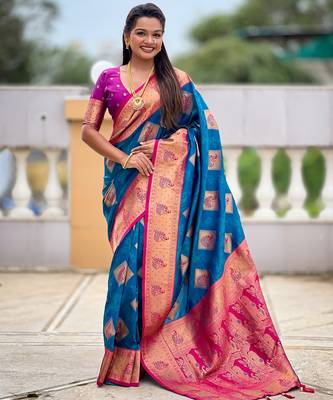 soft litchi art silk banarasi art silk jacquard saree (apurva-firozi) 1