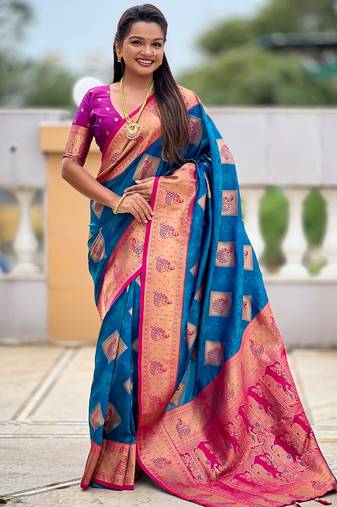 soft litchi art silk banarasi art silk jacquard saree (apurva-firozi)