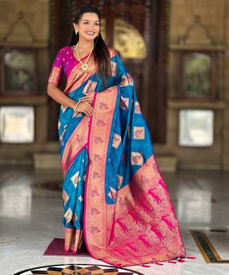 soft litchi art silk banarasi art silk jacquard saree (apurva-firozi) 2