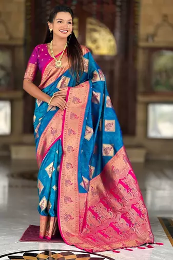 soft litchi art silk banarasi art silk jacquard saree (apurva-firozi)