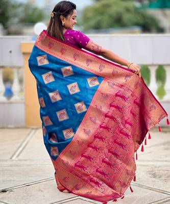 soft litchi art silk banarasi art silk jacquard saree (apurva-firozi) 3