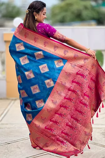 soft litchi art silk banarasi art silk jacquard saree (apurva-firozi)