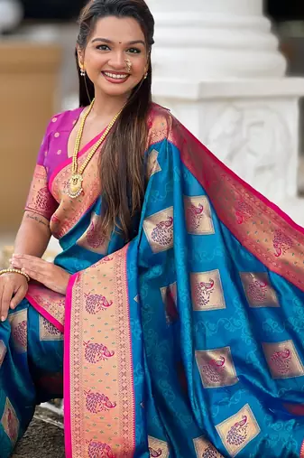 soft litchi art silk banarasi art silk jacquard saree (apurva-firozi)