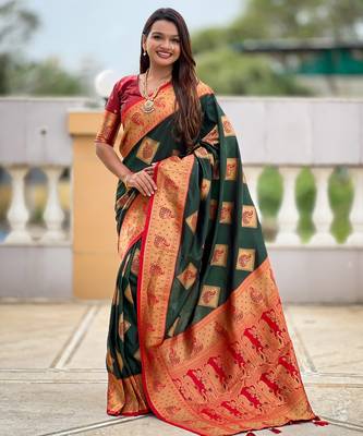 soft litchi art silk banarasi art silk jacquard saree (apurva-green) 1
