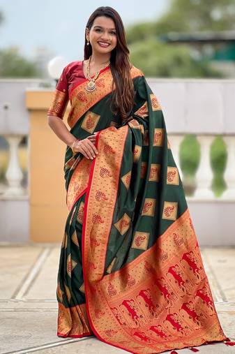 soft litchi art silk banarasi art silk jacquard saree (apurva-green)