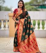 soft litchi art silk banarasi art silk jacquard saree (apurva-green)