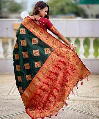 soft litchi art silk banarasi art silk jacquard saree (apurva-green) 3