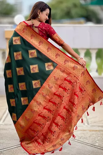 soft litchi art silk banarasi art silk jacquard saree (apurva-green)