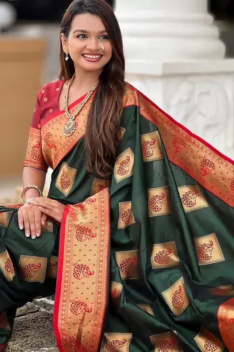 soft litchi art silk banarasi art silk jacquard saree (apurva-green)
