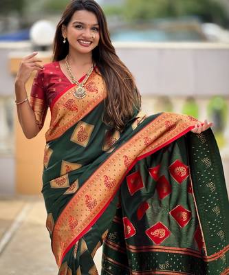 soft litchi art silk banarasi art silk jacquard saree (apurva-green) 5