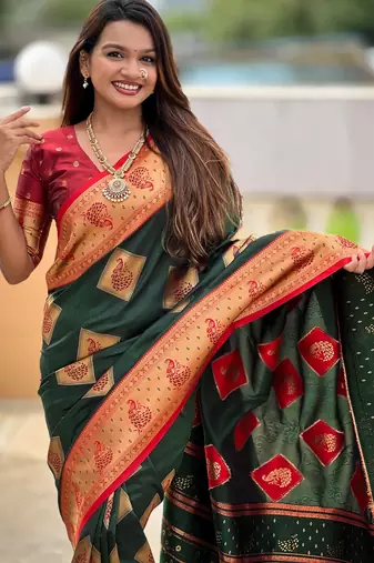 soft litchi art silk banarasi art silk jacquard saree (apurva-green)