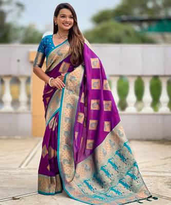 soft litchi art silk banarasi art silk jacquard saree (apurva-magenta) 1