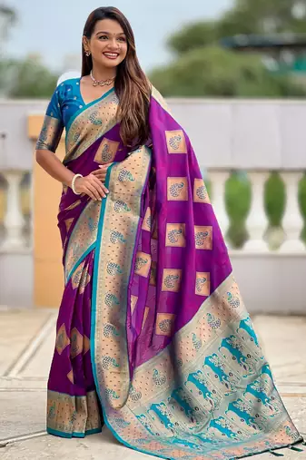 soft litchi art silk banarasi art silk jacquard saree (apurva-magenta)