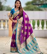 soft litchi art silk banarasi art silk jacquard saree (apurva-magenta)