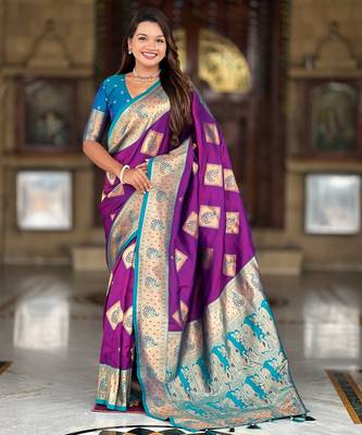 soft litchi art silk banarasi art silk jacquard saree (apurva-magenta) 2