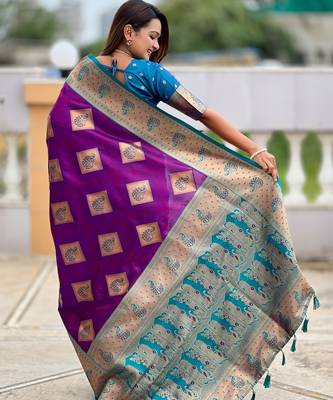 soft litchi art silk banarasi art silk jacquard saree (apurva-magenta) 3