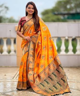 soft litchi art silk banarasi art silk jacquard saree (apurva-mustured) 1